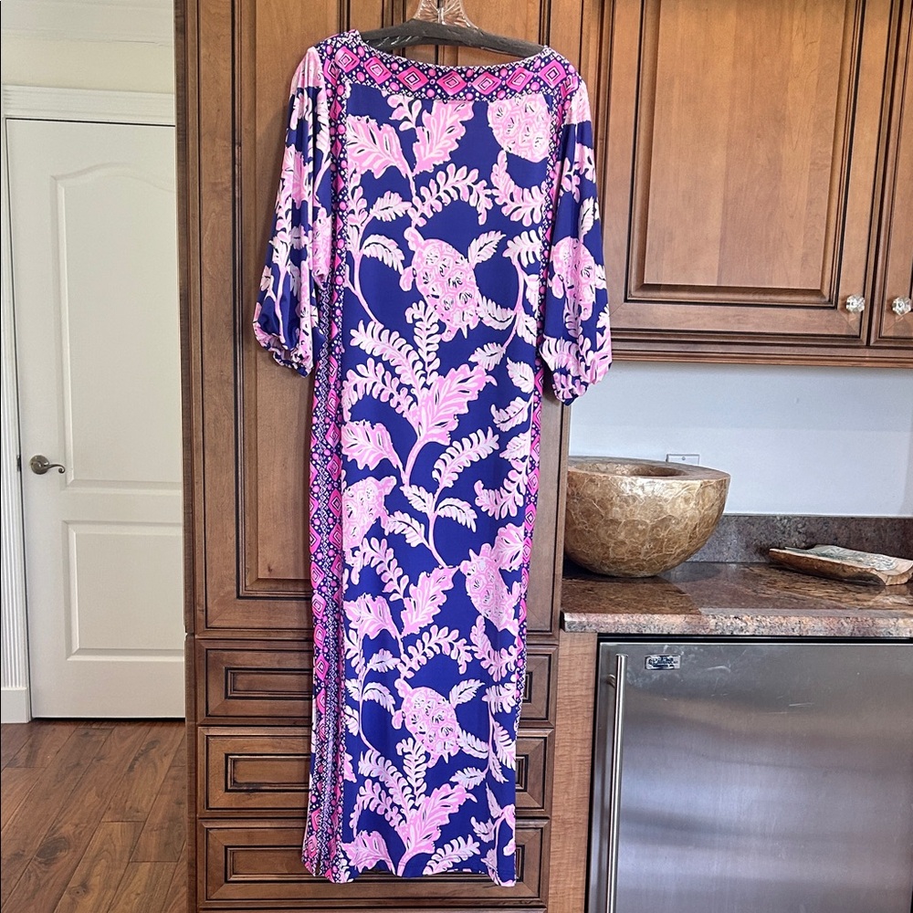 Lilly Pulitzer Navy Maxi Dress with Pink Floral Print